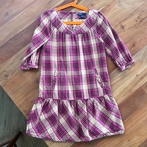 Girls’ beige and pink plaid dress